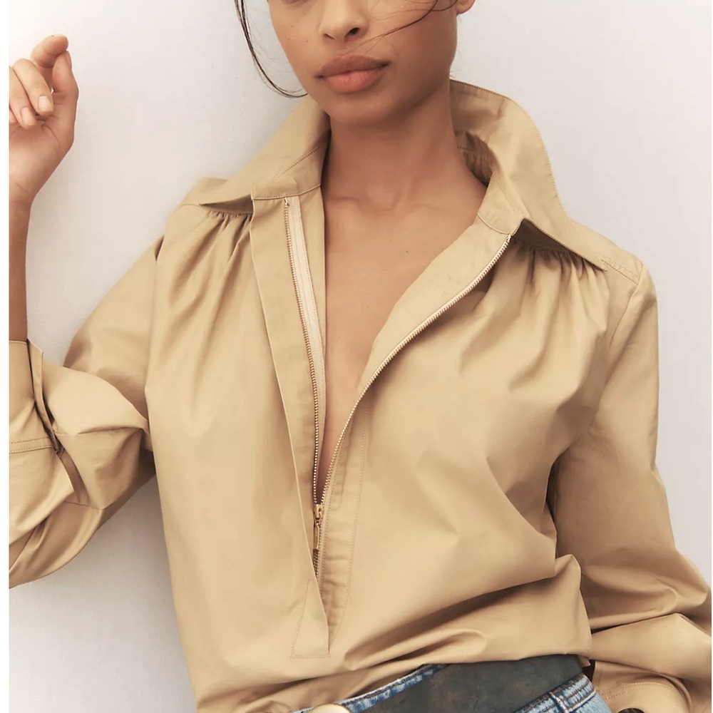 MARE MARE x Anthropologie long sleeve cotton poplin zip front blouse size L